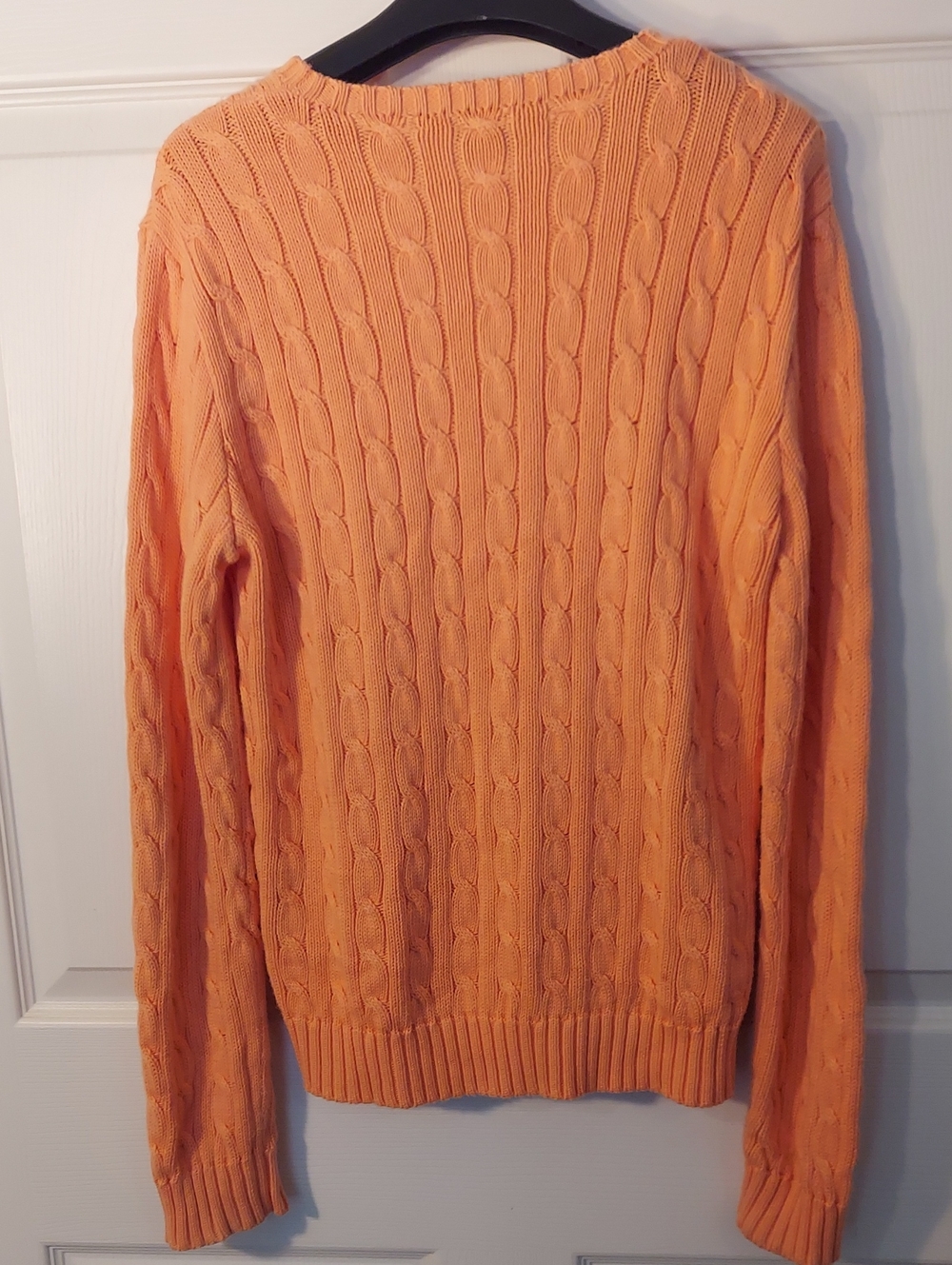Ralph Lauren Orange Cable-Knit Crew Sweater with Navy Pony Sz. L - Picture 6 of 9
